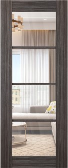 DOOR SLAB PALLADIO 4 LITE CLEAR VETRO GRAY OAK 32" X 84" X 1 9/16" TEMPERED CLEAR GLASS
