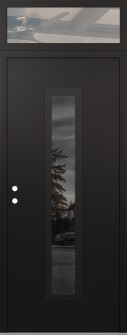 DIAMOND A11 36" X 96" BLACK/BLACK MIRRORED GLASS PANEL BLACK RHI WITH TRANSOM CLEAR GLASS