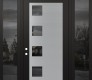 Modern Steel Front Door Diamond C5 68" x 96" black/black mirrored Glass Panel stainless steel RHI with 2 Sidelites and Transom mirrored Glass