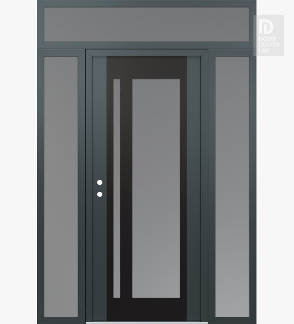 Modern Steel Front Door Diamond C15 60" x 96" anthracite/anthracite frosted Glass Panel black RHI with 2 Sidelites and Transom frosted Glass
