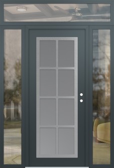 Diamond C16 68" x 96" anthracite/anthracite frosted Glass Panel stainless steel LHI with 2 Sidelites and Transom clear Glass