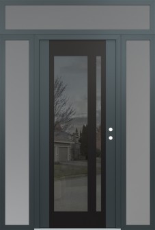 Diamond C15 60" x 96" anthracite/anthracite mirrored Glass Panel black LHI with 2 Sidelites and Transom frosted Glass