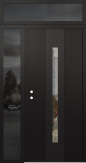 DIAMOND A2 50" X 96" BLACK/BLACK CLEAR GLASS PANEL BLACK RHI WITH SIDELITE AND TRANSOM MIRRORED GLASS