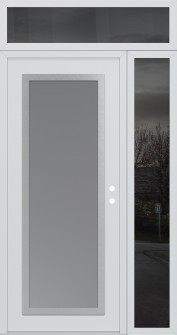 Diamond C1 50" x 96" white/white frosted Glass Panel stainless steel LHI with Sidelite and Transom mirrored Glass