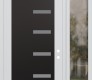 Modern Steel Front Door Diamond C8 48" x 96" white/white frosted Glass Panel black LHI with Sidelite and Transom clear Glass