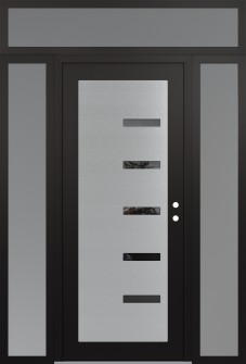 Diamond C8 68" x 96" black/black mirrored Glass Panel stainless steel LHI with 2 Sidelites and Transom frosted Glass