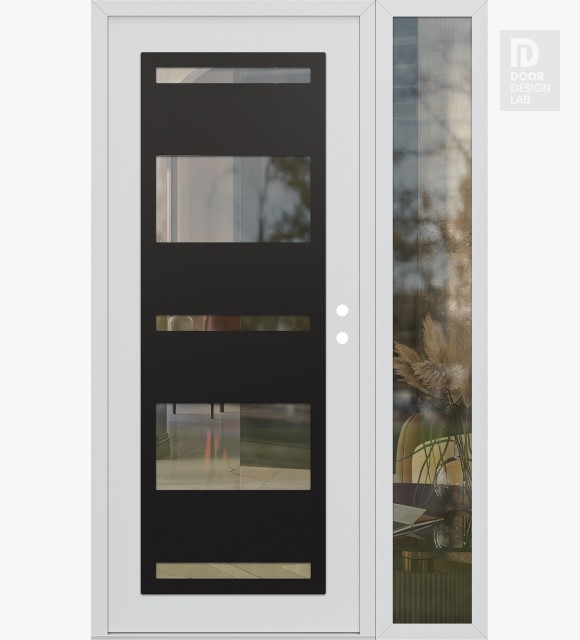 Modern Steel Front Door Diamond C10 52" x 80" white/white clear Glass Panel black LHI with Sidelite clear Glass