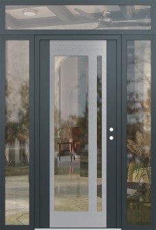 Diamond C15 68" x 96" anthracite/anthracite clear Glass Panel stainless steel LHI with 2 Sidelites and Transom clear Glass