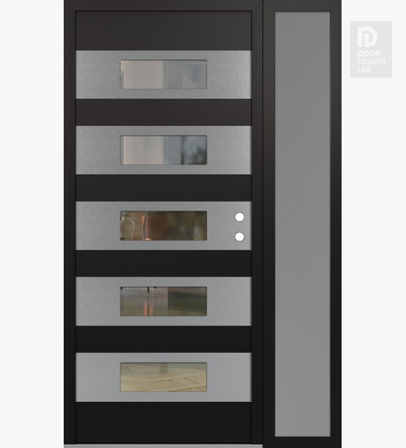 Modern Steel Front Door Diamond D5 48" x 80" black/black clear Glass Panel stainless steel LHI with Sidelite frosted Glass