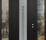Modern Steel Front Door DIAMOND A4 68" X 96" BLACK/WHITE FROSTED GLASS PANEL STAINLESS STEEL LHI WITH 2 SIDELITES AND TRANSOM CLEAR GLASS