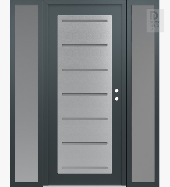 Modern Steel Front Door Diamond C11 64" x 80" anthracite/anthracite frosted Glass Panel stainless steel LHI with 2 Sidelites frosted Glass