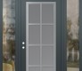 Modern Steel Front Door Diamond C16 68" x 96" anthracite/anthracite frosted Glass Panel stainless steel RHI with 2 Sidelites and Transom clear Glass