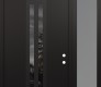 Modern Steel Front Door DIAMOND A8 50" X 96" BLACK/BLACK MIRRORED GLASS PANEL BLACK LHI WITH SIDELITE AND TRANSOM FROSTED GLASS