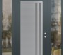 Modern Steel Front Door Diamond C6 64" x 96" anthracite/anthracite frosted Glass Panel stainless steel LHI with 2 Sidelites and Transom clear Glass