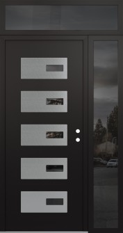 Diamond D7 52" x 96" black/black mirrored Glass Panel stainless steel LHI with Sidelite and Transom mirrored Glass