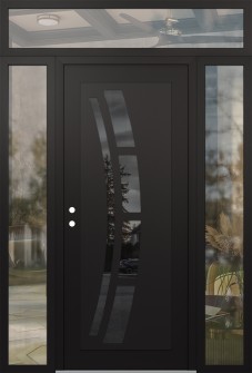 Diamond C12 64" x 96" black/black mirrored Glass Panel black RHI with 2 Sidelites and Transom clear Glass