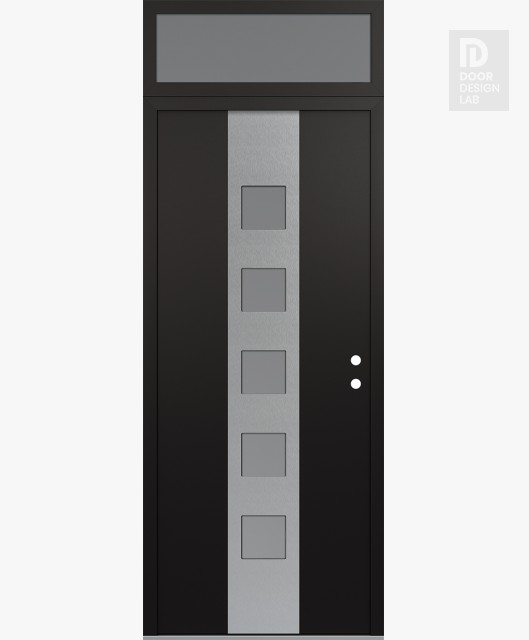 Modern Steel Front Door DIAMOND A13 36" X 96" BLACK/WHITE FROSTED GLASS PANEL STAINLESS STEEL LHI WITH TRANSOM FROSTED GLASS