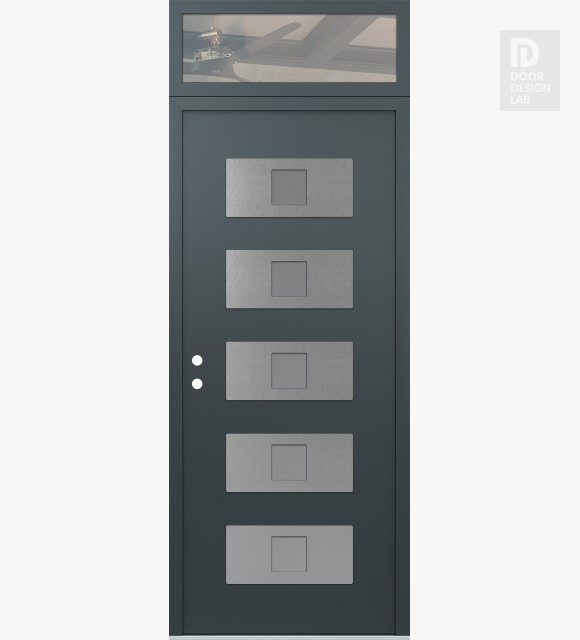 Modern Steel Front Door Diamond D8 36" x 96" anthracite/anthracite frosted Glass Panel stainless steel RHI with Transom clear Glass