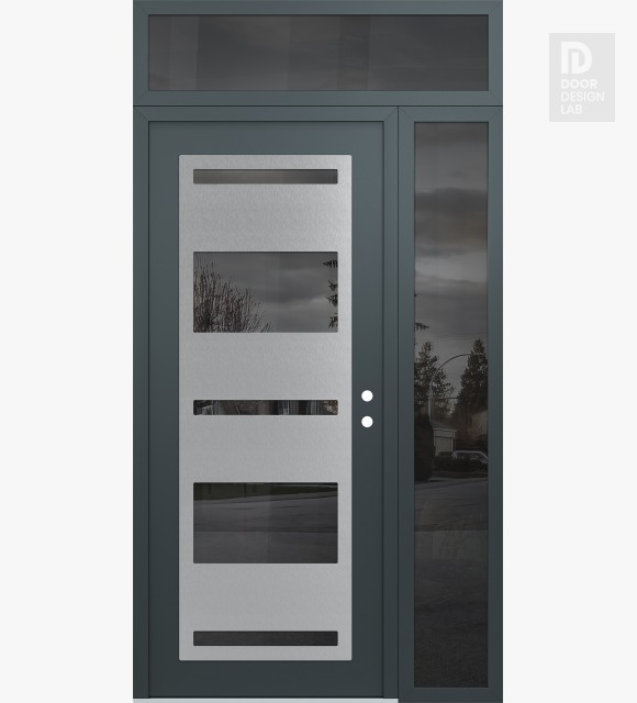Modern Steel Front Door Diamond C10 48" x 96" anthracite/anthracite mirrored Glass Panel stainless steel LHI with Sidelite and Transom mirrored Glass