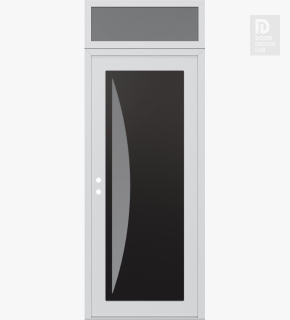 Modern Steel Front Door Diamond C13 36" x 96" white/white frosted Glass Panel black RHI with Transom frosted Glass
