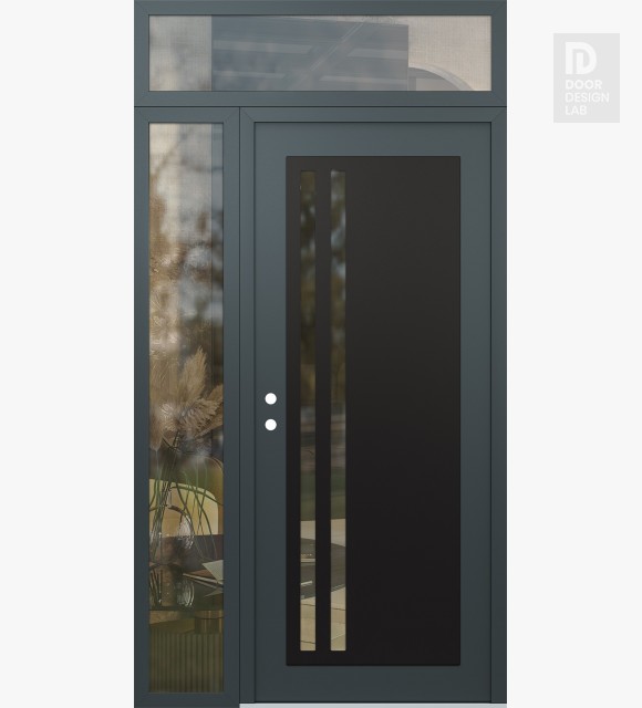 Modern Steel Front Door Diamond C6 50" x 96" anthracite/anthracite clear Glass Panel black RHI with Sidelite and Transom clear Glass