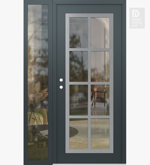 Modern Steel Front Door Diamond C16 50" x 80" anthracite/anthracite clear Glass Panel stainless steel RHI with Sidelite clear Glass