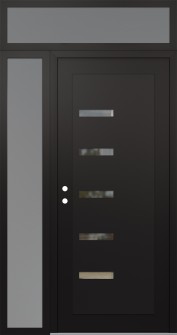 Diamond C8 52" x 96" black/black clear Glass Panel black RHI with Sidelite and Transom frosted Glass