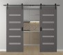 DOUBLE BARN DOOR AVON 07-04 VETRO GRAY MATTE 64" X 80" X 1 3/4" BLACK HARDWARE