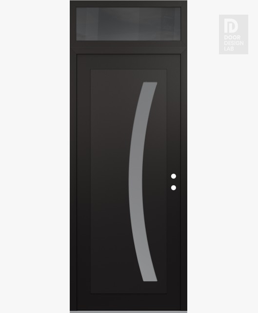 Modern Steel Front Door Diamond C4 36" x 96" black/white frosted Glass Panel black LHI with Transom mirrored Glass