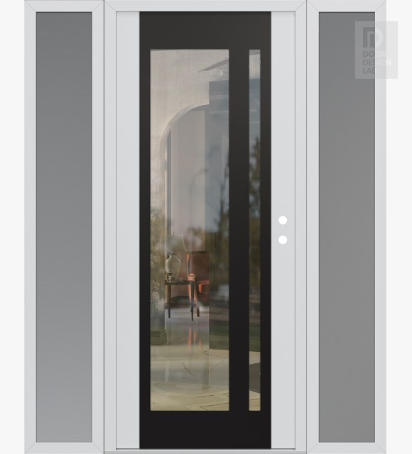 Modern Steel Front Door Diamond C15 60" x 80" white/white clear Glass Panel black LHI with 2 Sidelites frosted Glass