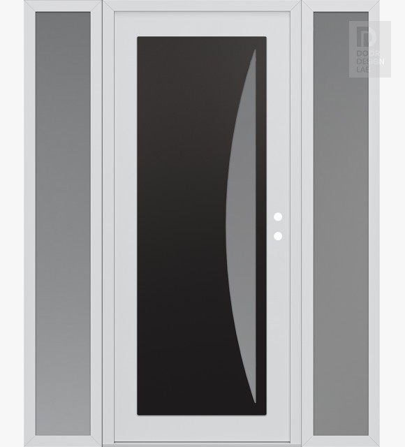 Modern Steel Front Door Diamond C13 68" x 80" white/white frosted Glass Panel black LHI with 2 Sidelites frosted Glass