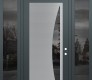 Modern Steel Front Door Diamond C13 64" x 96" anthracite/anthracite mirrored Glass Panel stainless steel LHI with 2 Sidelites and Transom mirrored Glass