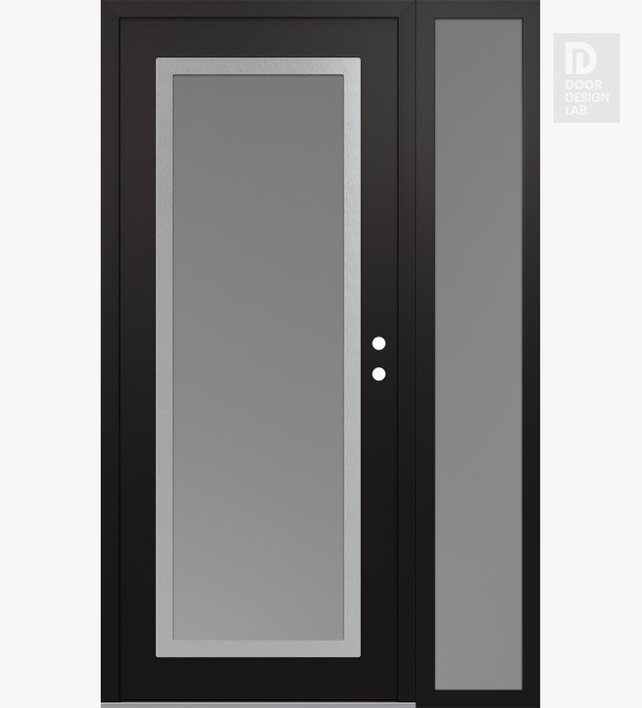Modern Steel Front Door Diamond C1 52" x 80" black/white frosted Glass Panel stainless steel LHI with Sidelite frosted Glass