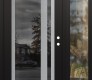 Modern Steel Front Door Diamond C15 50" x 80" black/black mirrored Glass Panel stainless steel LHI with Sidelite clear Glass