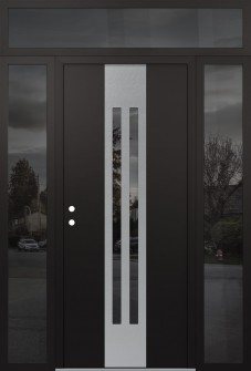 DIAMOND A8 64" X 96" BLACK/BLACK MIRRORED GLASS PANEL STAINLESS STEEL RHI WITH 2 SIDELITES AND TRANSOM MIRRORED GLASS
