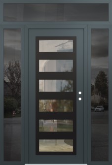 Diamond C9 60" x 96" anthracite/anthracite clear Glass Panel black LHI with 2 Sidelites and Transom mirrored Glass