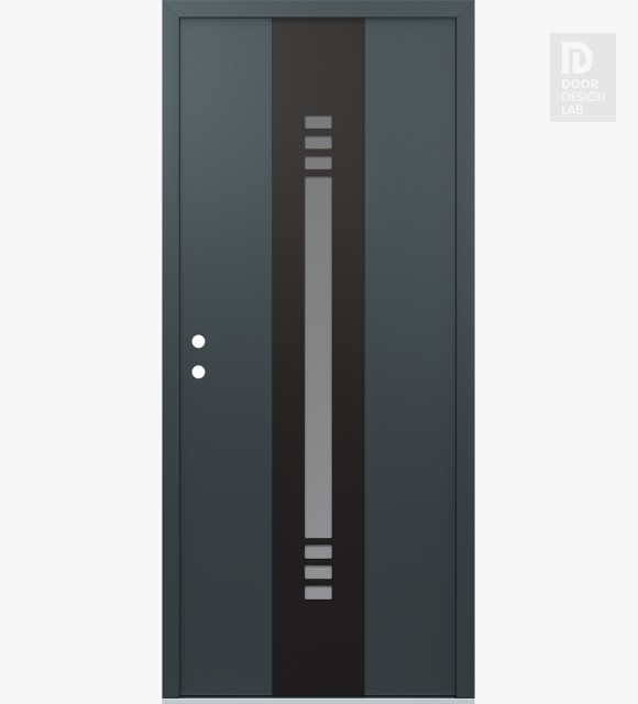 Modern Steel Front Door DIAMOND A5 36" X 80" ANTHRACITE/ANTHRACITE FROSTED GLASS PANEL BLACK RHI