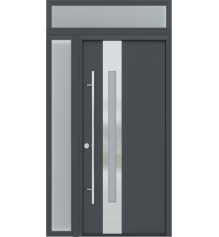 MODERN FRONT STEEL DOOR ZEPHYR ANTRACIT/WHITE 49 1/4" X 95 11/16" RHI + SIDELITE LEFT/TRANSOM