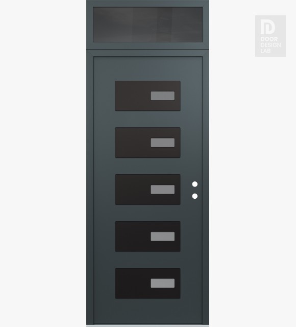 Modern Steel Front Door Diamond D7 36" x 96" anthracite/anthracite frosted Glass Panel black LHI with Transom mirrored Glass