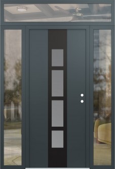 DIAMOND A10 60" X 96" ANTHRACITE/ANTHRACITE FROSTED GLASS PANEL BLACK LHI WITH 2 SIDELITES AND TRANSOM CLEAR GLASS