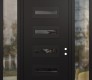 Modern Steel Front Door Diamond D4 64" x 96" black/black mirrored Glass Panel black LHI with 2 Sidelites and Transom clear Glass