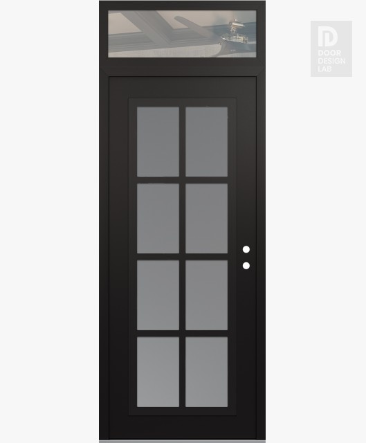 Modern Steel Front Door Diamond C16 36" x 96" black/white frosted Glass Panel black LHI with Transom clear Glass