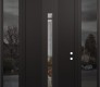 Modern Steel Front Door DIAMOND A3 60" X 96" BLACK/BLACK CLEAR GLASS PANEL BLACK LHI WITH 2 SIDELITES AND TRANSOM MIRRORED GLASS