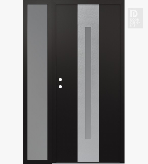 Modern Steel Front Door DIAMOND A2 48" X 80" BLACK/WHITE FROSTED GLASS PANEL STAINLESS STEEL RHI WITH SIDELITE FROSTED GLASS