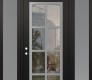 Modern Steel Front Door Diamond C16 64" x 96" black/black clear Glass Panel stainless steel RHI with 2 Sidelites and Transom frosted Glass