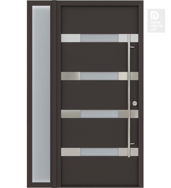 MODERN FRONT STEEL DOOR AURA BROWN/WHITE 49 1/4" X 81 11/16" LHI + SIDELITE LEFT