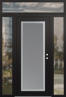 Diamond C1 68" x 96" black/white frosted Glass Panel stainless steel LHI with 2 Sidelites and Transom clear Glass
