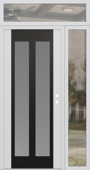 Diamond C14 50" x 96" white/white frosted Glass Panel black LHI with Sidelite and Transom clear Glass