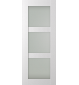 RTA DOOR SLAB PALLADIO 3 LITE VETRO BIANCO NOBLE 30" X 80" X 1 9/16" TEMPERED FROSTED GLASS