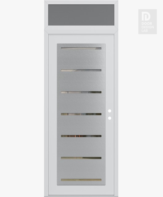 Modern Steel Front Door Diamond C11 36" x 96" white/white clear Glass Panel stainless steel LHI with Transom frosted Glass